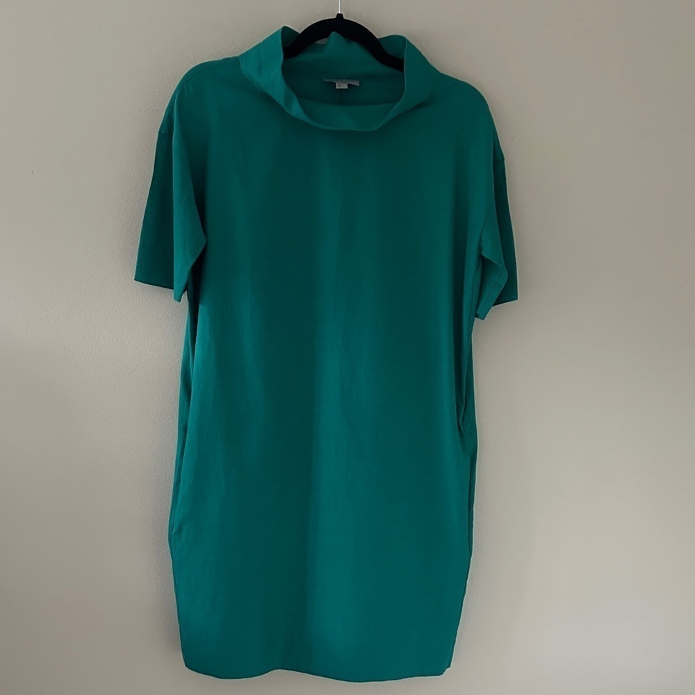 COS Womens Green Short Sleeve Mock Neck Boxy Mini Shift Dress Size 2 Chic Fall